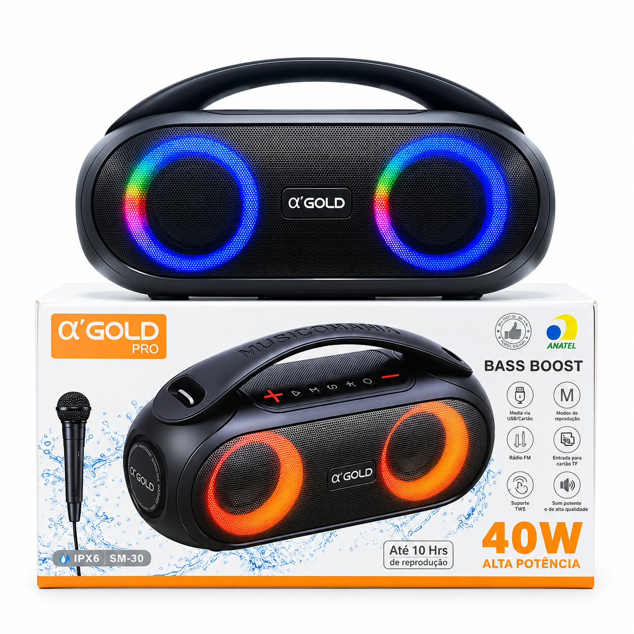 Caixa de Som Bluetooth Pro 40W Agold